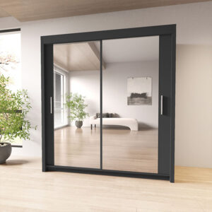 Milan 100cm Black Sliding Mirror Wardrobe