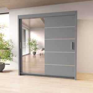 Lyon Mirrored Bedroom Sliding Door Wardrobe - Grey