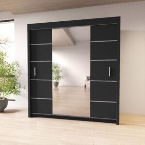 Oslo Sliding Mirror Wardrobe for bedroom with black center mirror and sleek storage