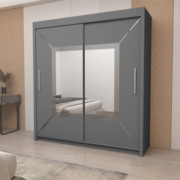 Venice Grey 2-Door Sliding Mirror Wardrobe