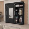 Venice Black 2-Door Sliding Mirror Wardrobe open one sliding door