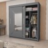 Venice Grey 2-Door Sliding Mirror Wardrobe with Handles