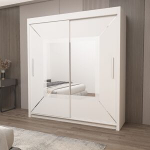 Venice white 2-Door Sliding Mirror Wardrobe with Handles