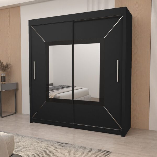 Venice Black 2-Door Sliding Mirror Wardrobe