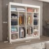 Open Lyon Mirrored Bedroom wardrobe with cabins and shelves and Dimensions 216CM height and 203CM width