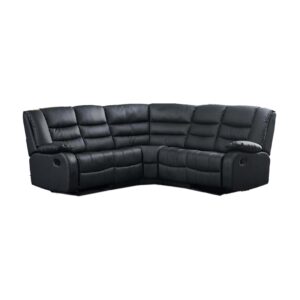 Roma Leather Recliner Corner 3+2 Seater Black Sofa With Cupholders